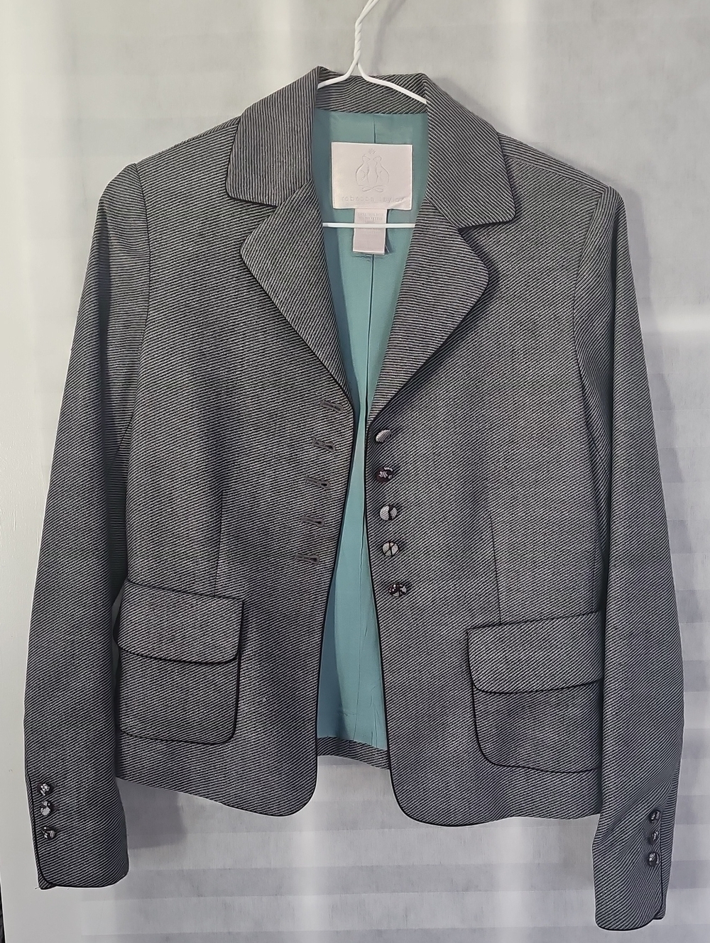 Rebecca Taylor Gray Herringbone Blazer with Teal Lining